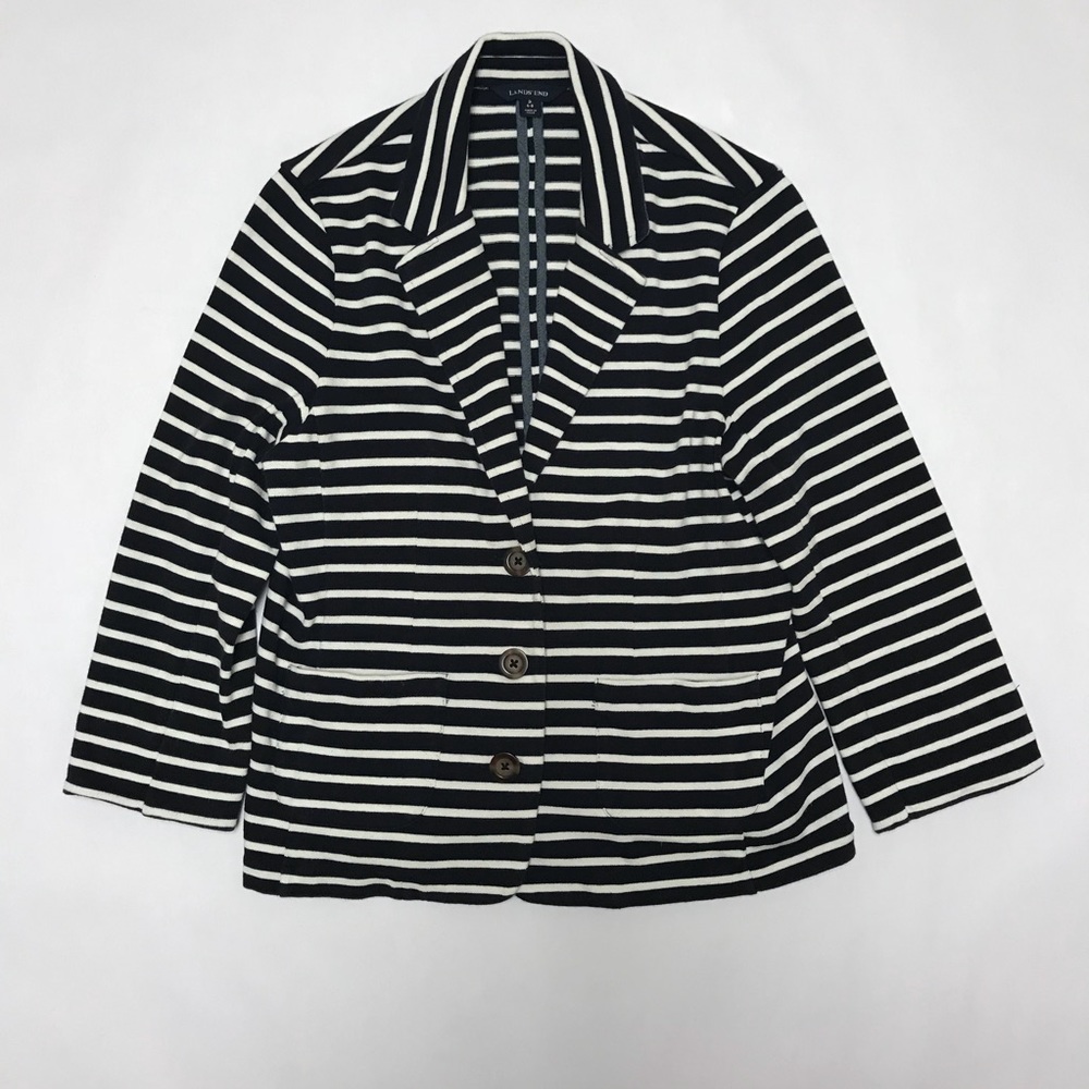 Navy/white striped Lands’ End blazer size S